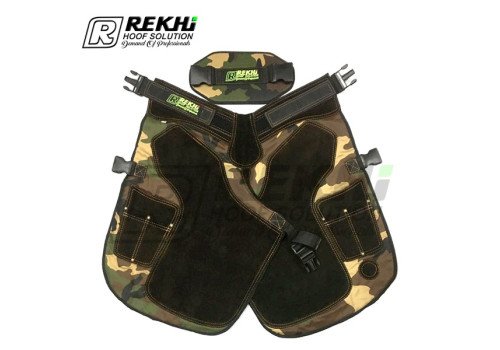 Farrier Chaps / Apron 65 CM Camouflage GENUINE Leather and Canvas ( With Breathable Air Mesh Lining )