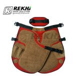 Farrier Chaps / Apron 65 CM GENUINE Suede Leather Beach Color and Red Canvas ( With Breathable Air Mesh Lining )