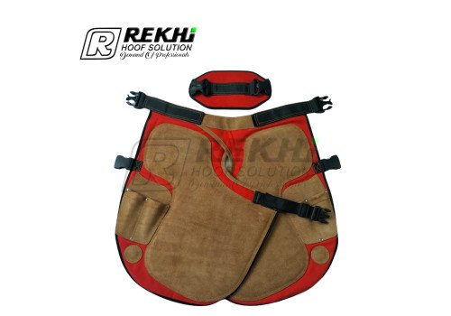 Farrier Chaps / Apron 65 CM GENUINE Suede Leather Beach Color and Red Canvas ( With Breathable Air Mesh Lining )