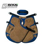 Farrier Chaps / Apron 65 CM GENUINE Suede Leather Beach Color and Blue Canvas ( With Breathable Air Mesh Lining )