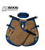 Farrier Chaps / Apron 65 CM GENUINE Suede Leather Beach Color and Blue Canvas ( With Breathable Air Mesh Lining )