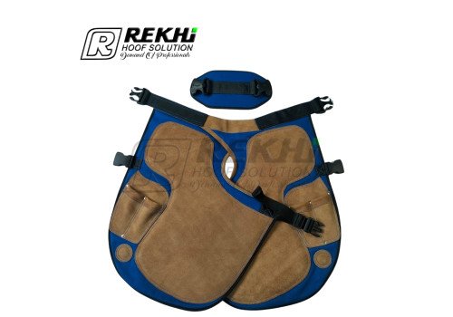 Farrier Chaps / Apron 65 CM GENUINE Suede Leather Beach Color and Blue Canvas ( With Breathable Air Mesh Lining )