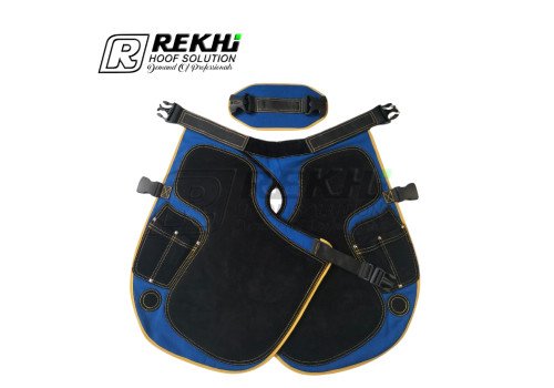 Farrier Chaps / Apron 65 CM GENUINE Suede Leather Black Color and Blue Canvas ( With Breathable Air Mesh Lining )