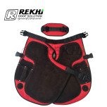 Farrier Chaps / Apron 65 CM GENUINE Suede Leather Black Color and Red Canvas ( With Breathable Air Mesh Lining )