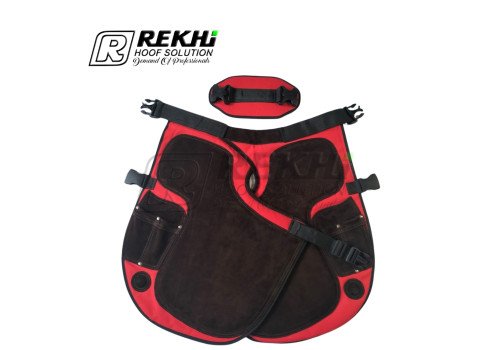 Farrier Chaps / Apron 65 CM GENUINE Suede Leather Black Color and Red Canvas ( With Breathable Air Mesh Lining )