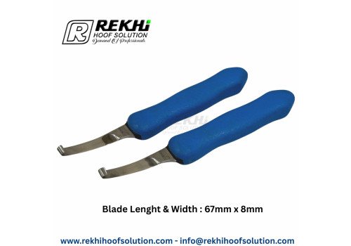 Cow and Cattle Hoof Knife EXPERT-GRIP Right-short Narrow Blade of High Alloyed Carbon Stainless steel /Plastic Blue Handle