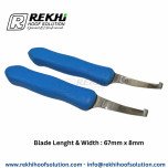 Cow and Cattle Hoof Knife EXPERT-GRIP Left-short Narrow Blade of High Alloyed Carbon Stainless steel /Plastic Blue Handle