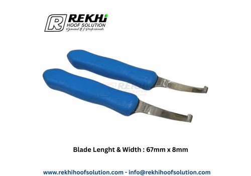 Cow and Cattle Hoof Knife EXPERT-GRIP Left-short Narrow Blade of High Alloyed Carbon Stainless steel /Plastic Blue Handle
